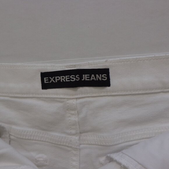 Express White Jean Distressed Ripped High-waisted Raw Hem Shorts Women's Size 6 - Picture 3 of 6